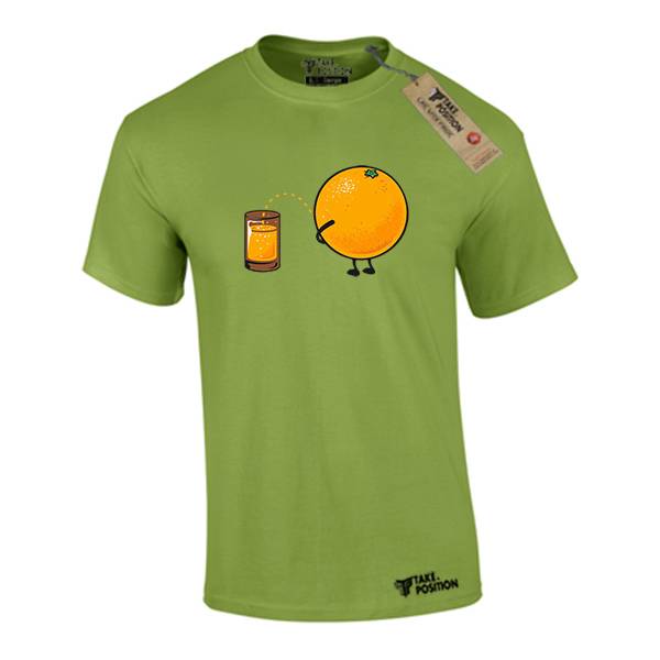 T-shirt ανδρικά με αστεία σχέδια βαμβακερά Takeposition Orange pee, Πράσινο μήλου / kiwi, 320-1573 