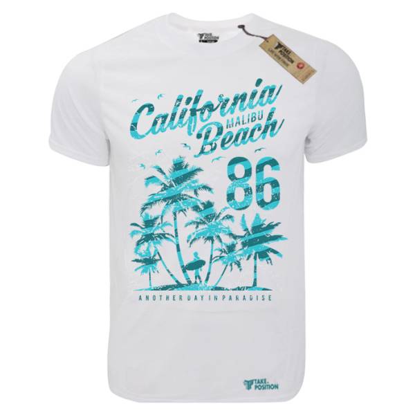 T-shirt unisex Takeposition T-cool λευκό California Malibu Beach, 900-2501 