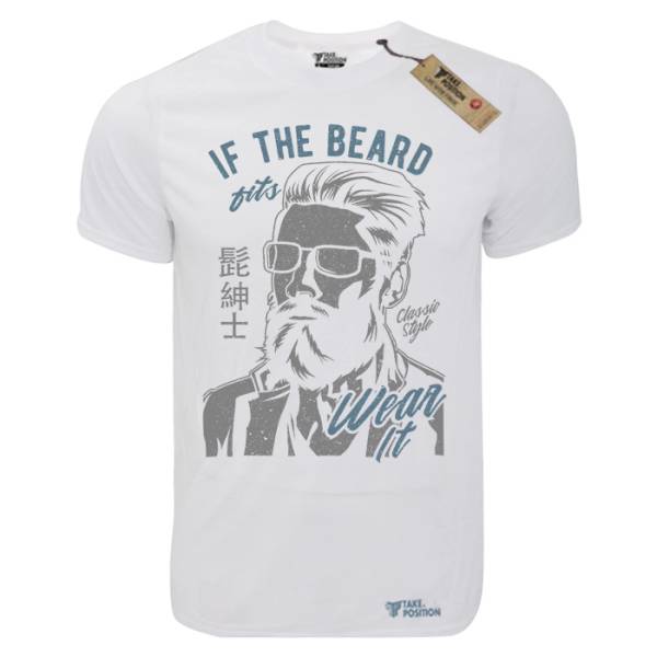 T-shirt unisex Takeposition T-cool λευκό If the Beard fits Wear it, 900-2507 