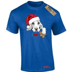Χριστουγεννιάτικα Ανδρικά μπλουζάκια βαμβακερά Takeposition ,Santa claus dog, Μπλε Royal, 320-3002-10