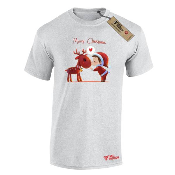 Χριστουγεννιάτικα Ανδρικά μπλουζάκια βαμβακερά Takeposition , Sweet Christmas kiss, Γκρι, 320-3004-07 
