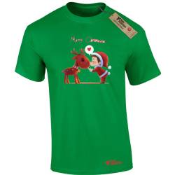 Χριστουγεννιάτικα Ανδρικά μπλουζάκια βαμβακερά Takeposition , Sweet Christmas kiss, Π΄ράσινο, 320-3004-14