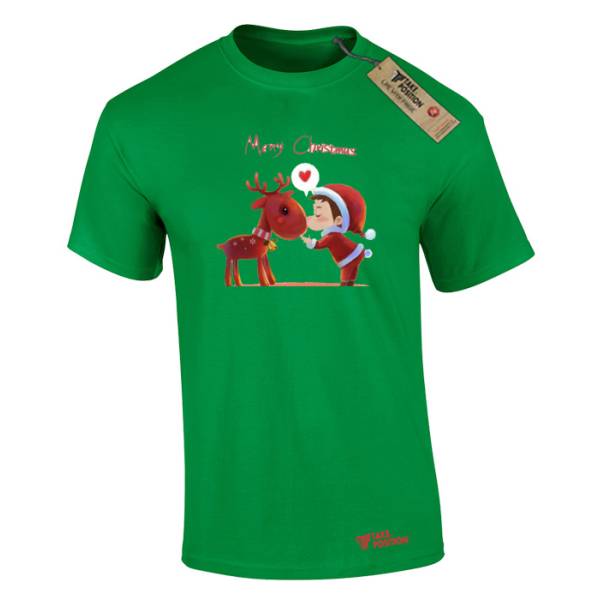 Χριστουγεννιάτικα Ανδρικά μπλουζάκια βαμβακερά Takeposition , Sweet Christmas kiss, Π΄ράσινο, 320-3004-14 