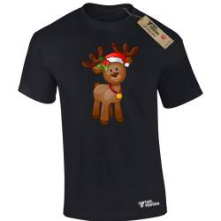 Χριστουγεννιάτικα Ανδρικά μπλουζάκια βαμβακερά Takeposition, Christmas Reindeer cartoon, Μαύρο, 320-3010-02