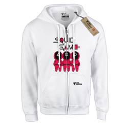 Hoodie ζακέτα με κουκούλα Takeposition Z-cool Squid game logo λευκή 908-4683