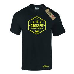 Ανδρικό αθλητικό μπλουζάκι t-shirt  βαμβακερό Takeposition big logo Crossfit dumbell, Μαύρο, 320-5573