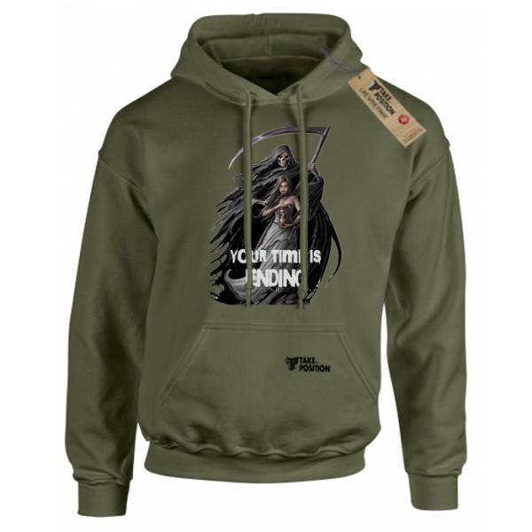 Hoodie φούτερ με κουκούλα Takeposition H-cool  Your Time Is Ending, Χακί, 907-8011-15 
