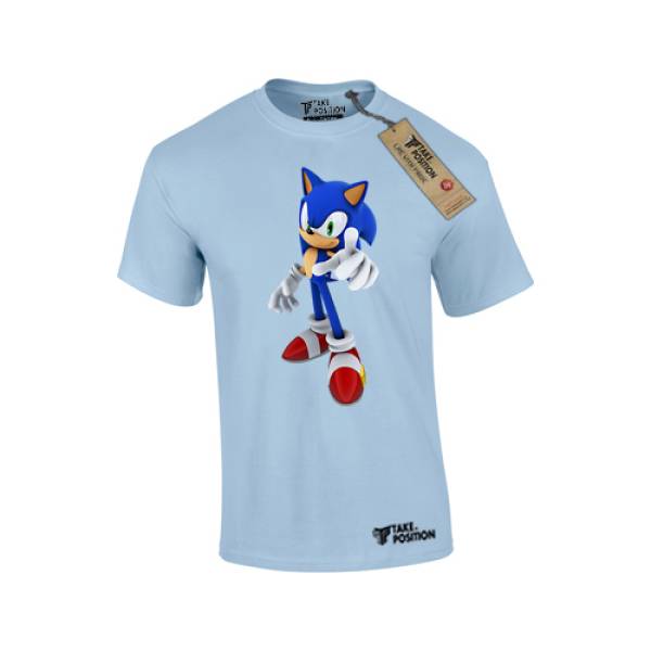 T-shirt ανδρικά με αστεία σχέδια βαμβακερά Takeposition Sonic, Γαλάζιο, 320-1183 