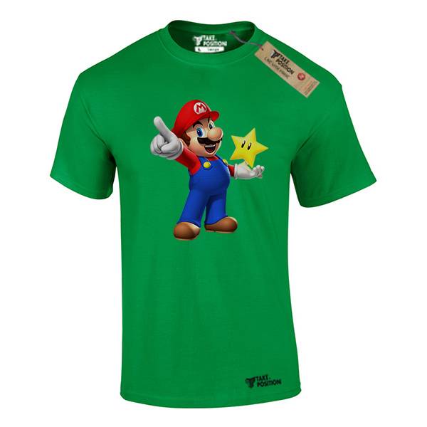 T-shirt ανδρικά με αστεία σχέδια βαμβακερά Takeposition Super Mario Star, Πράσινο, 320-1188 