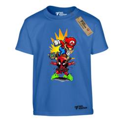 Μπλουζάκια παιδικά με στάμπες comics βαμβακερό Takeposition H-cool Super mario vs Deadpool, Μπλε, 806-1176