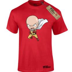 T-shirt ανδρικά με στάμπες cartoon βαμβακερά Takeposition Anime One Punch Man Flying, Κόκκινο, 320-1209