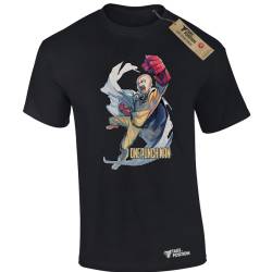 T-shirt ανδρικά με στάμπες βαμβακερά Takeposition Anime Saitama fight, Μαύρη, 320-1340-02