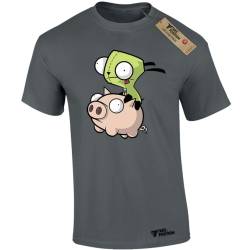T-shirt ανδρικά με στάμπες βαμβακερά Takeposition Ridding a Pig, Γκρι σκούρο, 320-1373-08