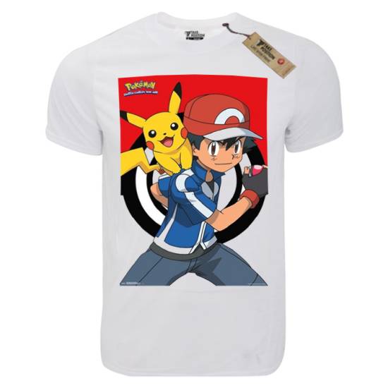 T-shirt unisex T-cool λευκό Ash and Pikachu in act, 900-1035