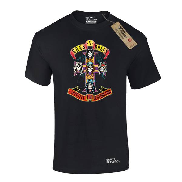 Ανδρικό μπλουζάκι t-shirt  βαμβακερό Takeposition  Gun And Roses, Appetite, Μαύρη, 320-7578