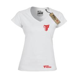 T-SHIRT V NECK ΓΥΝΑΙΚΕΙΟ TAKEPOSITION, RED SMALL LOGO, ΛΕΥΚΟ, 502-0010