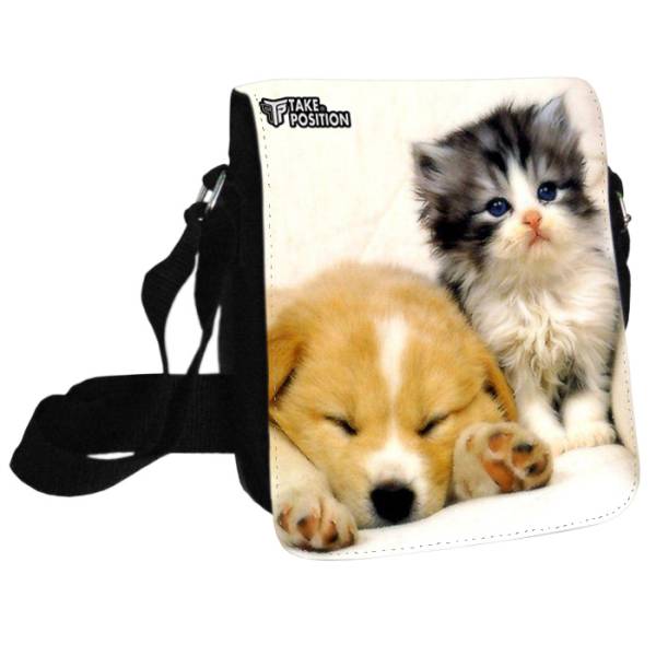 Τσαντάκι ώμου μικρό Unisex Kitty And Puppy, Takeposition Μαύρο, 980-6016 