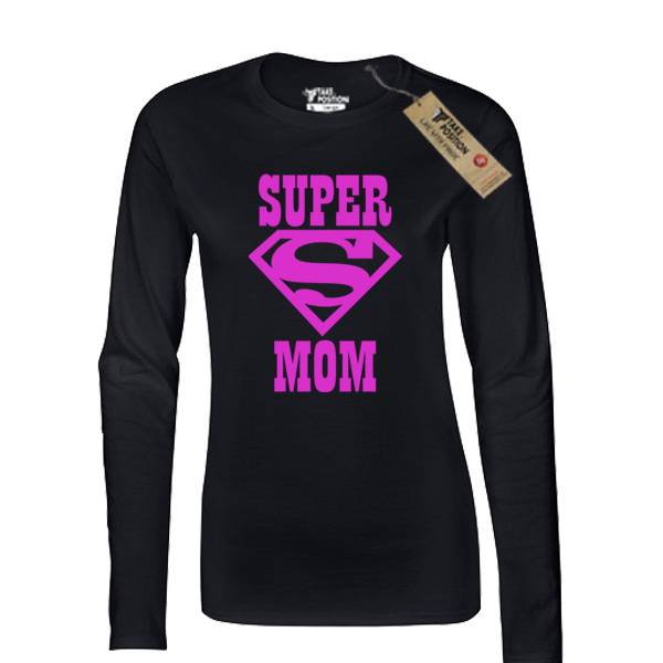Γυναικεία μπλούζα λεπτή μακρυμάνικη βαμβακερή, Takeposition, Super Mom, XLARGE μαύρο, PROSF-XL-MAY-5051513 