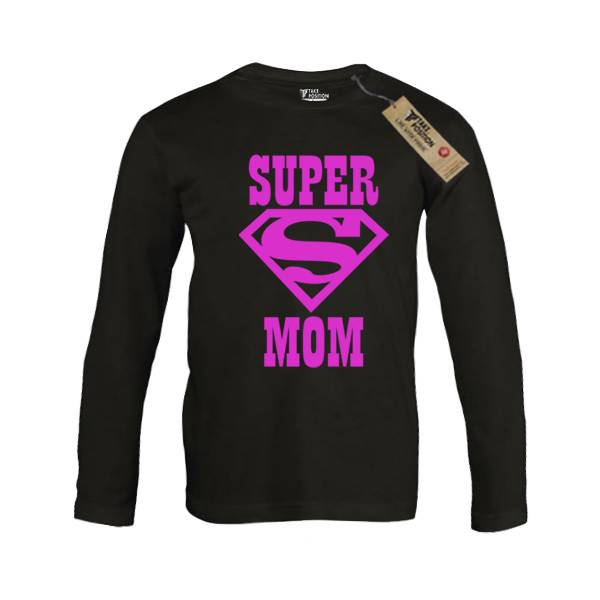 Παιδική μπλούζα μακρυμάνικη λεπτή, Takeposition, Super Mom, Μαύρο, 802-1513 