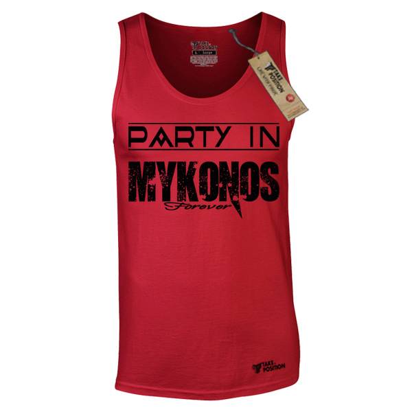 Ανδρικά μπλουζάκια τιράντα Takeposition Party in mykonos, κόκκινο, 309-3003 