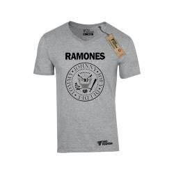 Μπλουζάκι ανδρικό με v λαιμόκοψη Takeposition Ramones, Γκρι, 308-7504
