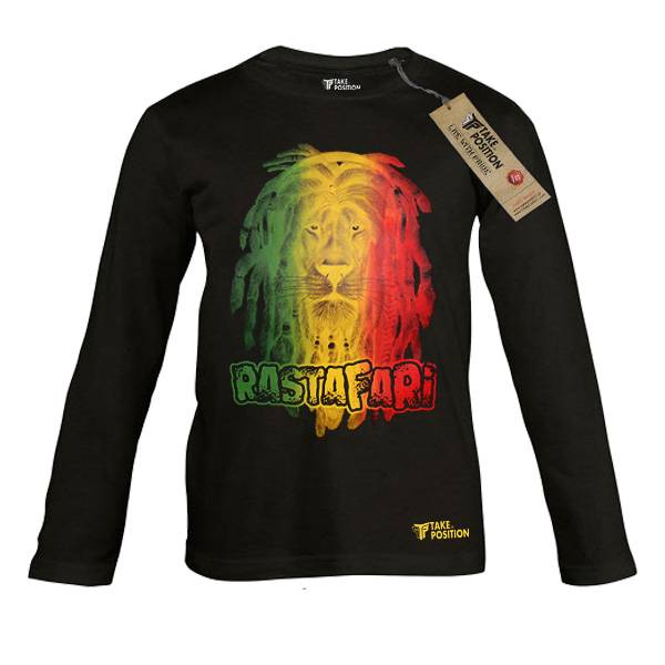 Παιδική μπλούζα μαυρομάνικη λεπτή, Takeposition, Rastafaria Lion, μαύρο, 802-7514 