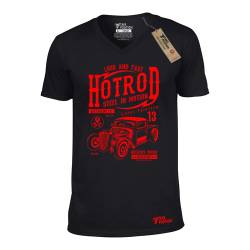 T-shirt ανδρικά με V ανδρικά Takeposition, Hotrod, μαύρο, 308-9006